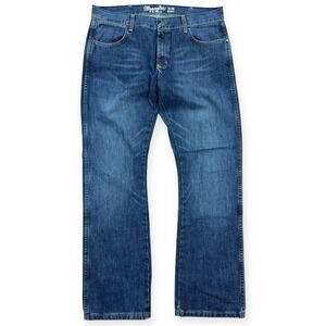 VTG Wrangler Pants Men's 35x32 Blue Dark Wash Retro Slim Bootcut Jeans Straight